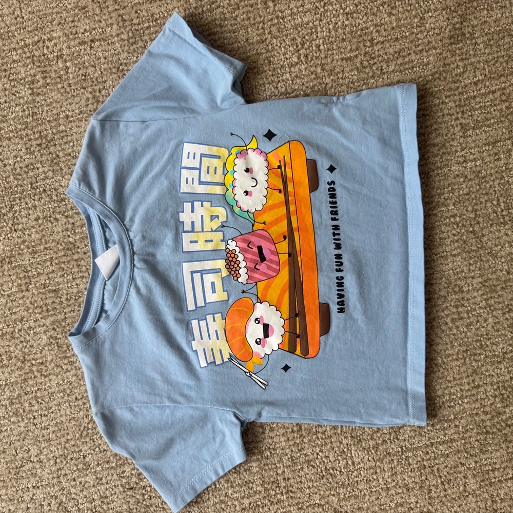 Blue Graphic T-Shirt with Sushi Print